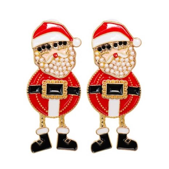 Santa Claus Enamel Pearl Earrings Christmas - Picture 1 of 2